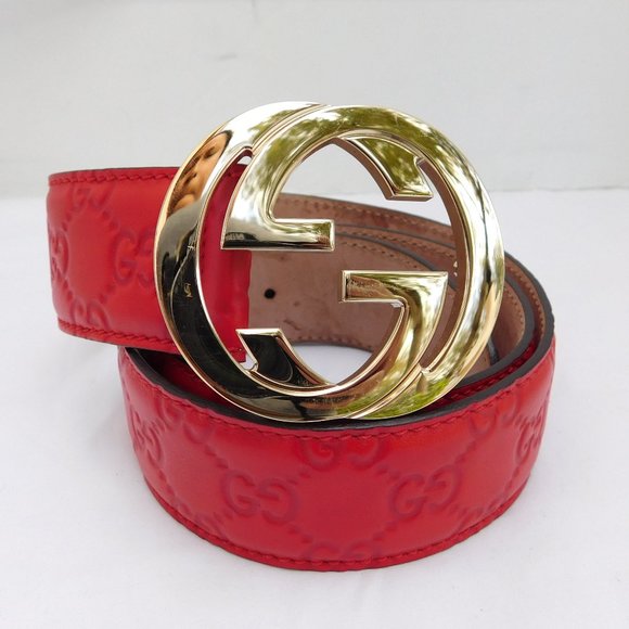 Gucci Accessories - AUTHENTIC GUCCI LARGE INTERLOCKING GG RED EMBOSSED GG LEATHER BUCKLE BELT